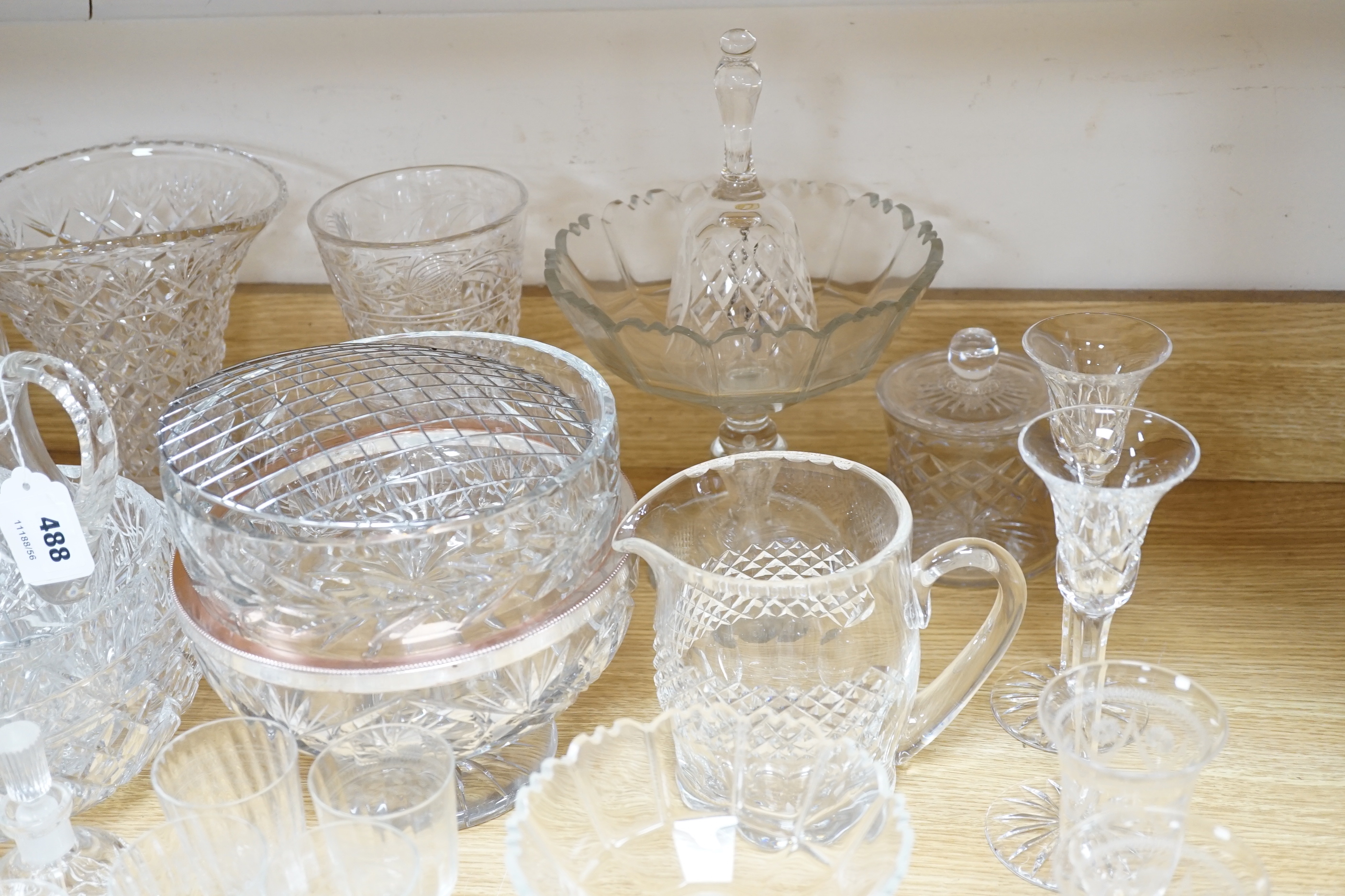 A Waterford cut crystal ‘’Colleen’’ pattern part suite of drinking glassware, together with a matching water jug and decanter and other glassware